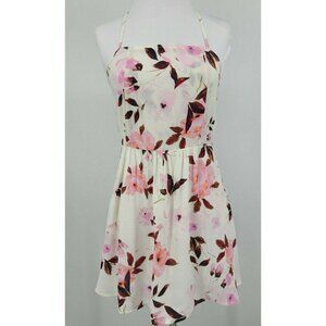 New Flynn Skye Scattered Roses Marissa Mini Halter Dress Womens M Pink Pockets